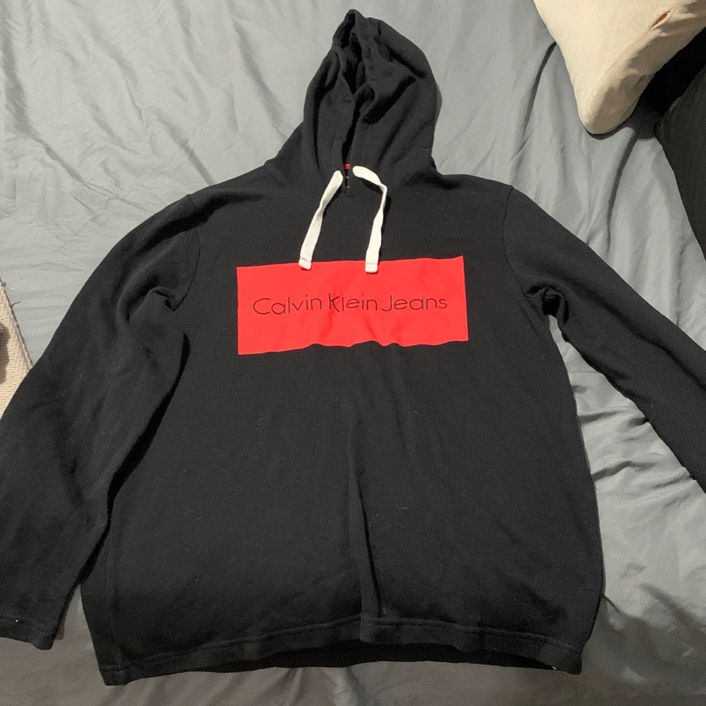 Calvin Klein Jeans Black Hoodie with Red Accent